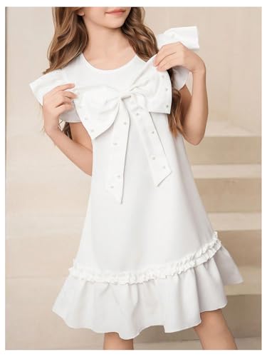 Verdusa Girl's Bow Knot Beaded Dress Ruffle Cap Sleeve Summer Dresses3