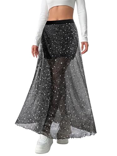 Amazon.com: Ezcosplay Women Sheer Mesh Glitter Maxi Skirt