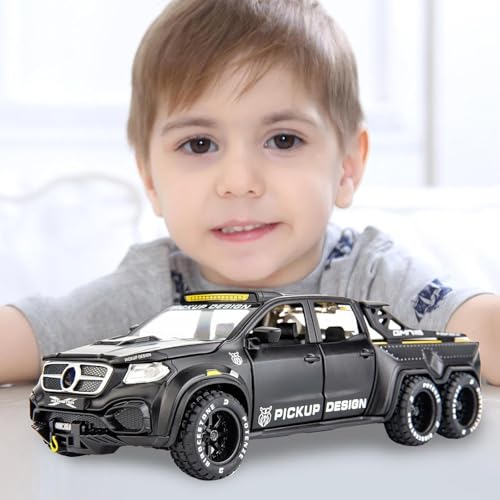 Image of 1:28 Pickup X-Class Model Car Diecast Zinc Alloy Pull Back Toy with Sound & Light Realistic Design Durable Kids Toy for Boys & Girls Collectible Gift 3+ Years (Black)