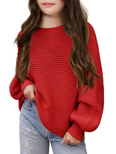 Haloumoning Girls Sweaters Long Sleeve Crewneck Pullover Jumper Cute Winter Knit Blouse Tops 7-14 Years