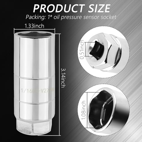 Image of Salior Oil Pressure Sensor Socket with 1 /2 inch Drive Port,Heavy Duty 27mm Sockets for Removal Oil Pressure Sending Unit,Professional Oils Pressures Switch Socket Automotive Tools