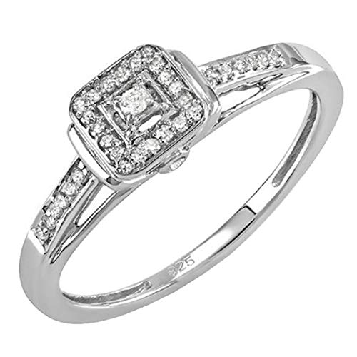 Imagen de Dazzlingrock Collection Anillo de compromiso cuadrado de plata de ley de 0