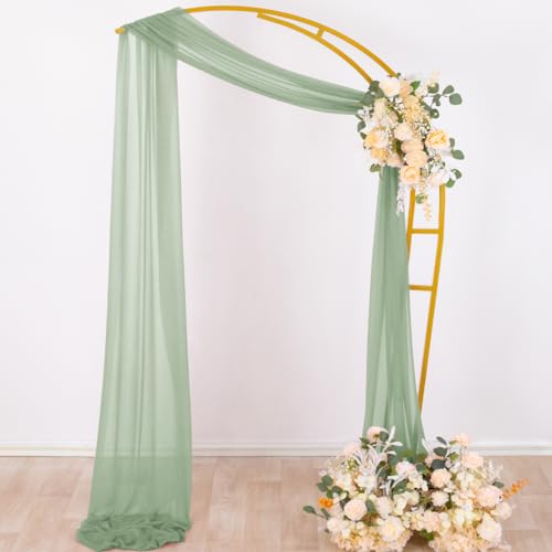 Image of Socomi Sage Green Sheer Wedding Arch Draping Fabric 29 inch x 20Ft 1 Panel Outdoor Curtain Drapes Extra Long for Bridal Baby Shower Ceremony Birthday Party Decor