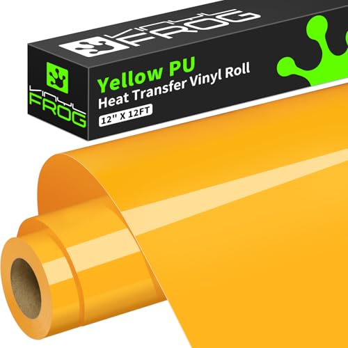 Image of VINYL FROG Yellow Heat Transfer Vinyl Roll 12 inch x12ft Matte HTV Vinyl | Yellow Iron on Vinyl for T-Shirts, Heat Press Vinyl for DIY Craft Designs Easy to Cut & Peel Off & Transfer