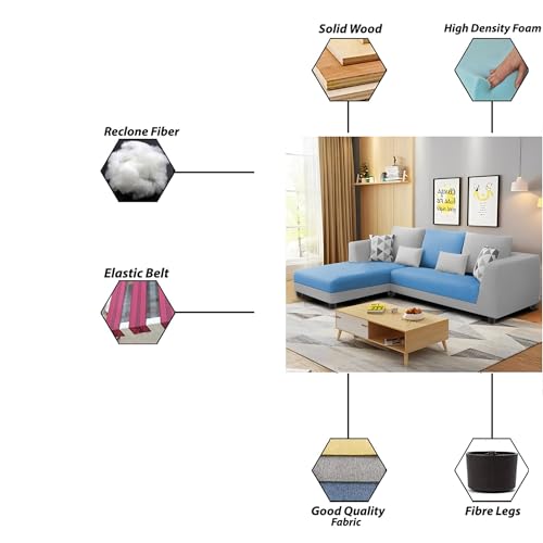 Image of Galib LHS 4 Seater L Shape Sofa Set for Living Room (Turquise Grey Fabric) Premium Fabric Sofa