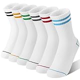SAVALOS Kids Girls Socks Athletic Basketball Sport Crew Cotton Striped Gift Socks 6 Pairs Stocking Stuffers...