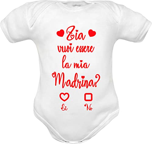 body neonato frase Zia vuoi essere la mia madrina in manica corta di puro cotone (zia madrina w-mm 3 mesi)