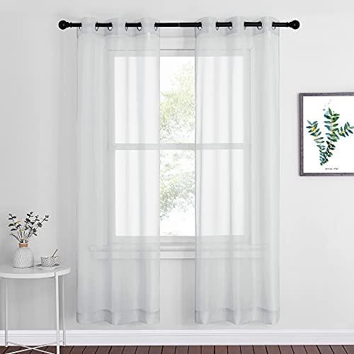 Image of NICETOWN Sheer Curtains 72 inches Long - Silver Eyelet Top Light Filter Window Drapes Airy & Breathable Living Room Voile Panels for Living Room /Apartment, Light Gray, 74 inch W Total 2 Pieces