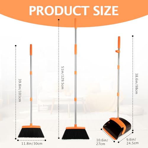 Image of 2-Pack Broom and Dustpan Set with Long Handle, Heavy Dust Broom and Dustpan Combo for Home,Kitchen, Office, Pet Hair (Brown Orange)