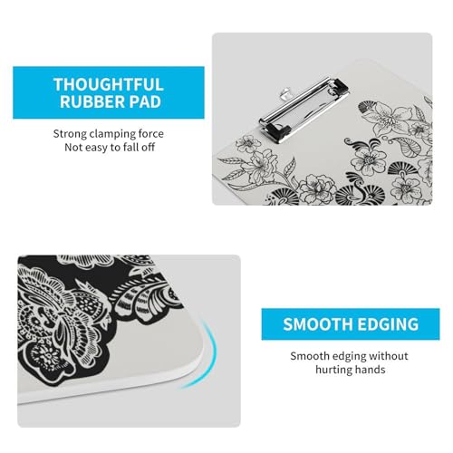 Presse-papiers A4 fleurs noires et blanches avec pince pour documents - 6