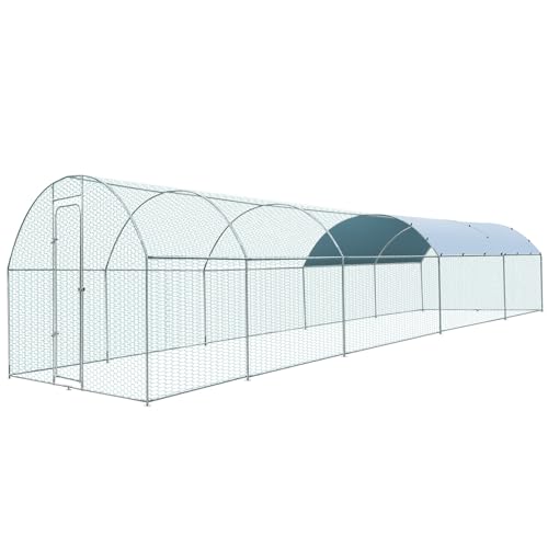 Extra Large Metal Chicken Coop for 50-55 Chickens Walk-in Chicken Run Chicken Pen Outdoor W/Cover Waterproof & Anti-UV 32.8 D x 9.8 W x 6.4 H Wire Mesh Poultry Cage for Yard #LYJL10YD-US