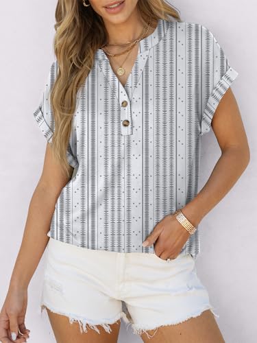 Image of ANRABESS Womens Short Sleeve Henley Tops V Neck Dressy Casual Blouses Summer Trendy Tee Shirts 2026 Vacation Fashion Clothes