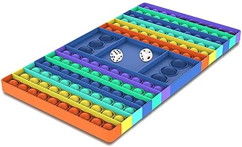 BD&M Chess Board Pop Push It Game Fidget Big Size Large Toy Rainbow Play Bubble Popper with Dice Sensory Toys Gift for Kids Adults