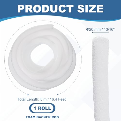 Image of PATIKIL 13 /16 Inch x 16 Feet Backer Rod for Gaps and Joints, Foam Rope Caulk Crack Joint Filler Roll Seal Weather Strip for Home Construction Car, White