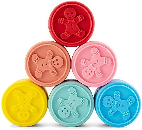Cute Silicone Cookie Stamps Set- 6PCS Biscuit Cutter Fondant Mooncake Mold with Handle Cake Dessert Adjustable Pressable DIY Baking Decoration Tool for Christmas Holiday Home and Kitchen(Random Color)