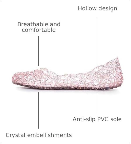 Image of Stunner Women Beach Jelly Shoes Slip On Crystal Summer Hollow Ballet Flats | Summer Cool PVC Breathable Outdoor Indoor Dressy Flat Sandals for Holiday Shopping Spa Swimming Pool