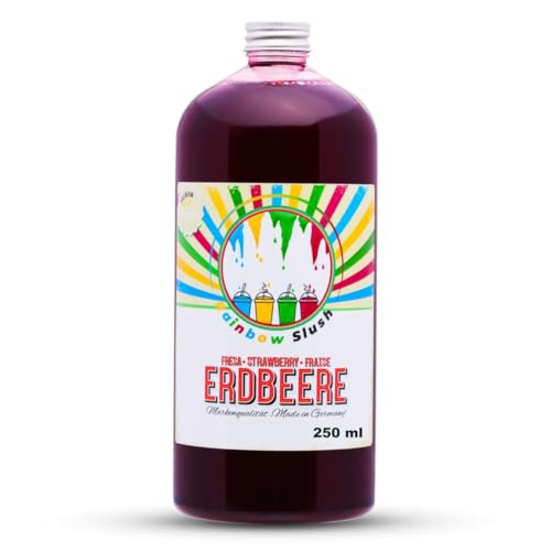 Rainbow Slush Sirup 250 ml Premium Slush Ice Konzentrat in 9 Geschmacksrichtungen | Slush-Sirup für Slushmaschine Eis Cocktails & Drinks | Hopser Funfood (Erdbeere)