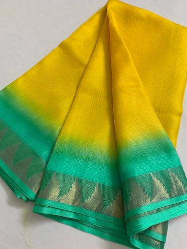 Image of Women's Bhagalpuri Pure Kota Doria Silk Net Saree With Temple Zari Border and Running Blouse Piece