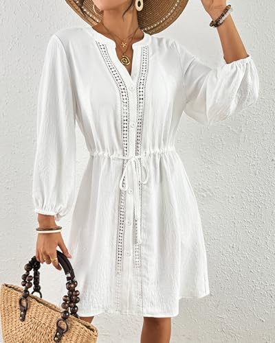 Bsubseach Swimsuit Coverup for Women V Neck Bathing Suit Cover Up with Pocket Drawstring Button Down Beach Shirt Dresses4