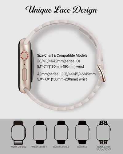 Sunnywoo Lace Sport Silicone Band Compatible with Apple Watch 38mm 40mm 41mm 42mm 44mm 45mm 46mm 49mm for Women, Soft Wristband Waterproof Replacement for iWatch Series Ultra 10 9 8 SE 7 6 5 4 3 2 1