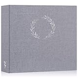 Lanpn Photo Album Scrapbook 12x12, Linen Cover Wreath Design Top Load 3 Ring Folder Binder Photobook Photo Book 12 x 12 inch with 30 Plastic Sleeves 60 Pages Grey