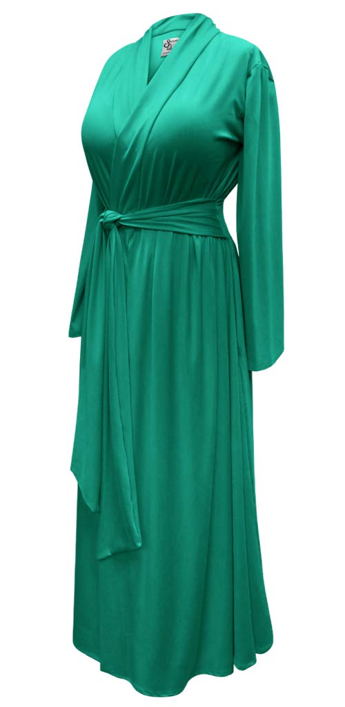 Plus Size Womens Green Long Retro Robe in Cotton Rayon and Brushed Jersey with Attached Belt