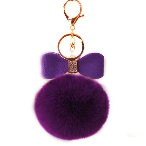 URSFUR Porte-clés Pompon de Fourrure de Lapin Mignon Pendentif de Voiture Meilleur Cadeau Violet Foncé