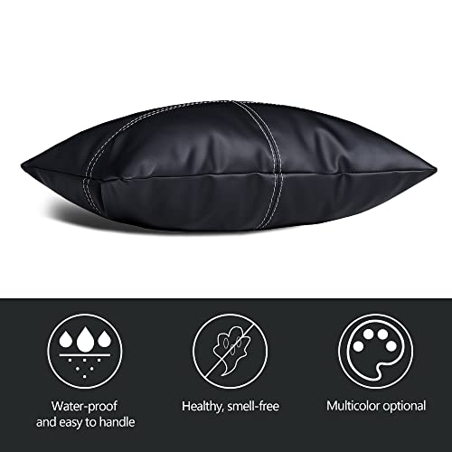 Wuuyuef Outdoor Pillow Covers 12X 20 Inch Set Of 2, Faux Leather Throw Pillow Cases Waterproof Decorative Cushion, Boho Lumbar Pillow Cover For Garden Couch Bed Sofa, Black #TOP4
