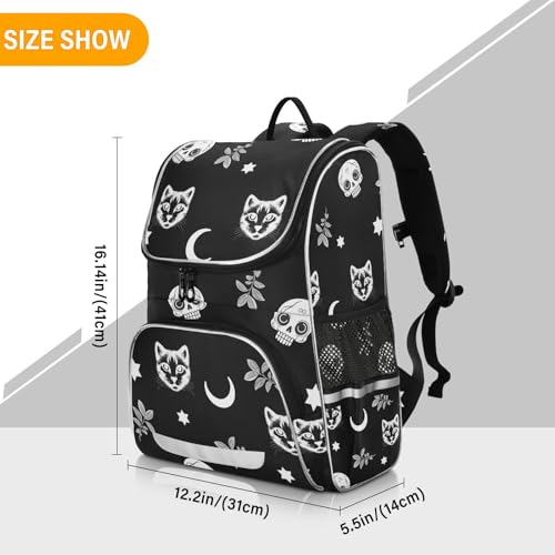 Goth Skull Cat School Backpack For Girls Boys Elementary Bookbag With Reflective Strips3