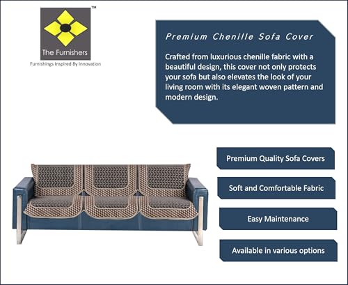 Image of Premium Chenille Woven Anti-Slip 3 Seater Sofa Cover | L-Shape Sofa Seat Protector for Living Room | Durable & Stylish Slipcover - Dark Grey - 3D