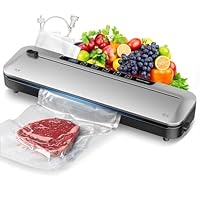75Kpa Vacuum Sealer Machine, 6-in-1 Food Sealer with Digital Timer & Dry/Moist Modes, Compact Design, Includes 10 Bags + Built-in Cutter (Silver)