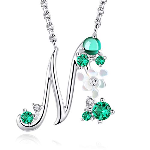 VIKI LYNN Collier Pendentif Lettre Initial M en Mon Collier Prénom Personnalisé en Argent Fin 925 et Oxyde de Zircon Idée Cadeau noël pour Femme Fille