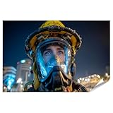 islandburner Premium Poster Feuerwehrmann mit Helm und 