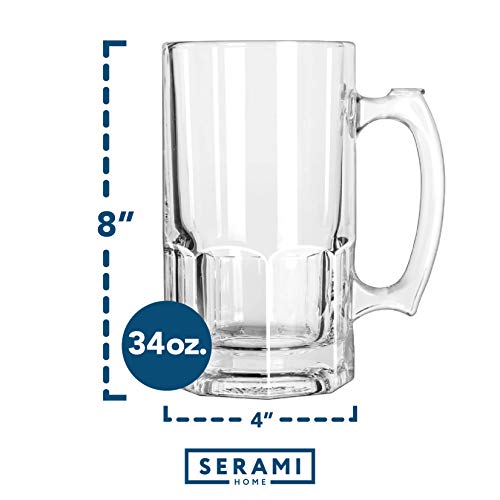 Serami Hikari Design 1L (34oz) German Style Extra Large Super Glass Beer Steins, Set of 2 - Image 3
