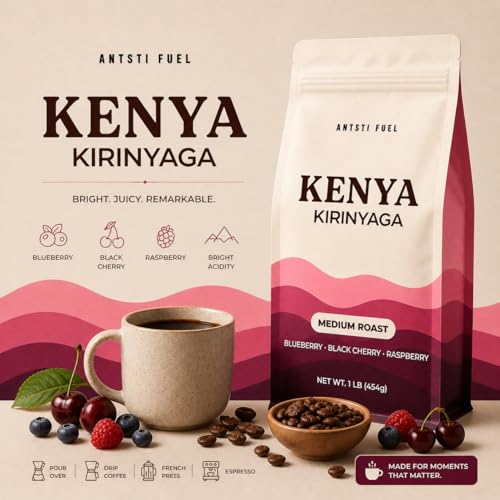 Antsti Fuel Kenya Washed Coffee Beans, Tostado Medio, En Grano, 1 lb miniatura 2