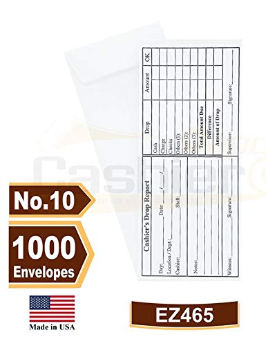 1000 Cashier Depot Ez465 Cashier's Drop Report Envelope, 4 1/8" X 9 1/2", Open End, Premium 24Lb White (1000 Envelopes) #TOP1