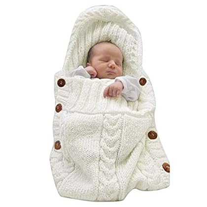 XMWEALTHY Newborn Baby Wrap Swaddle Blanket – Knit Sleep Sack & Stroller Wrap for 0–6 Months, Beige