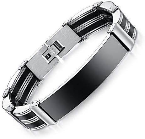 ABHISTA Bracelet For Men And Boys Cool Style Black And Silver Plated Stainless Steel
