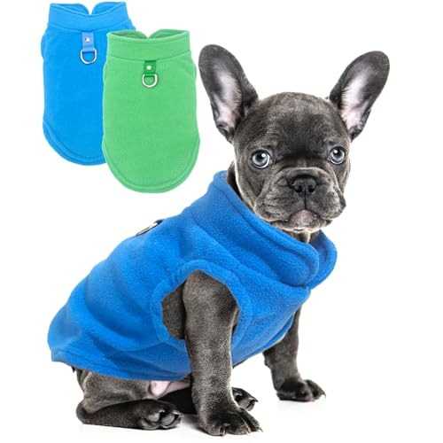2 Pieces Fleece Dog Sweater Vest Winter Warm Dog Sweaters for Small Dogs Male Female Fall Pullover Doggie Clothes with D-Ring Soft Puppy Cold Weather Coat Clothing (Blue Green Medium)