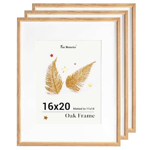 16x20インチの壁用写真フレーム、オークウッドポスターフレーム、16x20インチ、11x14マット付き、16インチx20インチの天然木ポスターフレームアートフレーム、壁装飾用、壁掛けフック付き、3個セット。