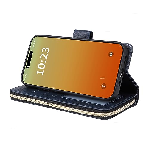 Caso Flip do celular Capa Carteira Compatível com iPhone 15 Pro Max, Couro PU Macio Premium com Zípe
