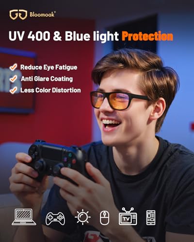 Image of Bloomoak Orange Blue-Light Glasses, 99% Filter Lens Sleep, Dual-AR Anti-Glare UV400, Headset-Friendly Straight Temples /XL