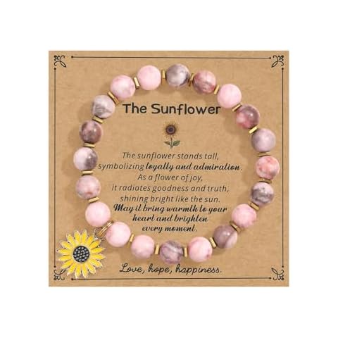 Kvekstio Uplifting Sunflower Gifts for Women, Natural Stone Beaded Bracelet Floral Gifts, Inspirational Sunflower Decor Lovers Jewelry for Mom Wife Friend, Birthday Christmas Jewelry Positive Gifts Cover