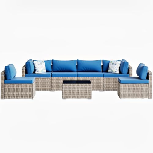LYNSOM 7 Pieces Outdoor Patio Furniture Set, Wicker Sectional Sofa Set with Thick Cushions and Coffee Table, Modular Patio Conversation Sets for Garden, Poolside, Grey - Thumbnail 7