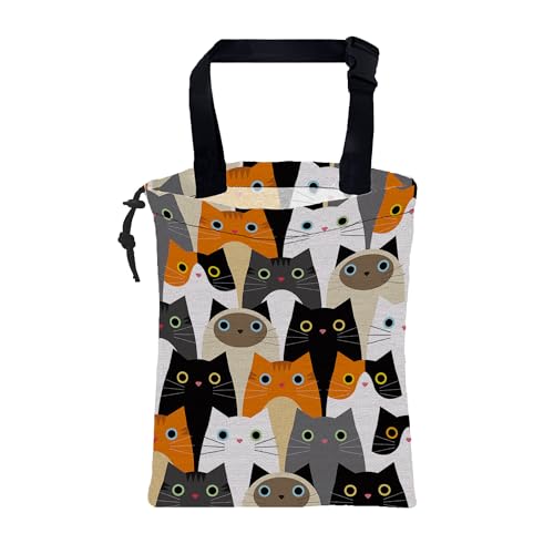 Image of Car Trash Bag Cute Cartoon Cats Leak-Proof Waterproof Car Garbage Bag with Drawstring Foldable Canvas Trash Bin with Adjustable Buckle for Car Accessories, Travelling, Camping