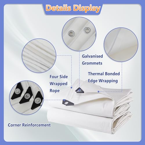 Lona Impermeable de Alta Resistencia de 3 x 4 m, 3 x 5 m, 4 x 6 m, con Ojales y Cuerda para caravanas, Piscinas y Barcos. Refugio Duradero para Exteriores.