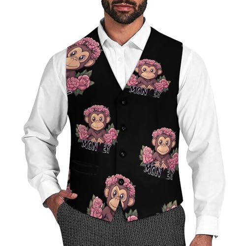 Monkey Mens Slim Fit Suit Vest Dress Waistcoat Casual Business Vest