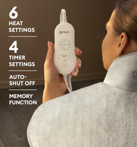 Image of GENIANI Electric Throw - Heating Pad for Neck and Shoulders, Large Heated Pad for Neck Pain, Shoulder Heating Wrap with 4 Auto Shut-Off, 6 Heat Settings, Pain Relief, Gifts for Women Men - 22 inchx24 inch