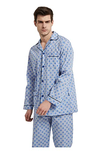 Image of GLOBAL Mens Pajamas Set, 100% Cotton Woven Drawstring Sleepwear Set with Top and Pants /Bottoms