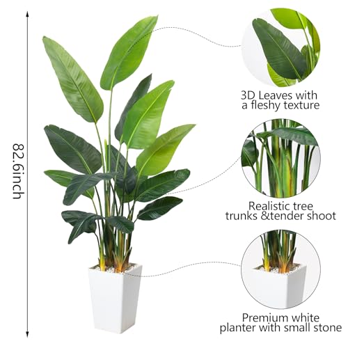 Bird of Paradise Artificial Plant 6.8FT, Faux Tropical Palm Tree with White Tall Planter, Large Fake Plants in Pot - Artificial Tree for Home Office Living Room Decor Indoor